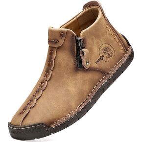 alcubieree Mens Casual Leather Shoes Ankle Chukka Boots Slip On Lightweight Loafers Mid top Walking Driving Shoes for Male
