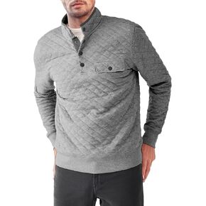 PLEPAN Men's Quilted Sweatshirt Long Sleeve Casual Stand Collar Button Fleece Pullover Sweatshirts