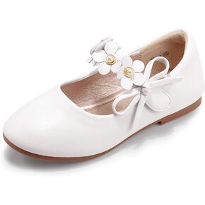 PANDANINJIA Toddler Girls Dress Shoes Flower Girl Flats Pearls Bow Mary Jane Wedding Party Flora Shoes