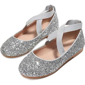 YIBLBOX Girl's Glitter Ballet Flats Ballerina Mary Jane Princess Wedding Dress Shoes Sparkle Dress up Shoes