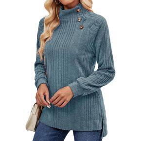 LURANEE Womens Long Sleeve Tunic Tops Turtle Neck Sweater Light High Low Side Split Sweatshirt