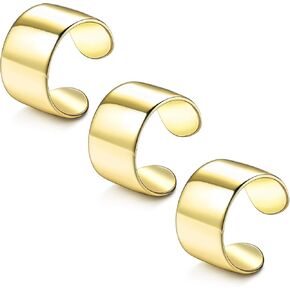 JOERICA 3PCS Adjustable Band Rings for Women Men Open Cuff Knuckle Rings Flat Plain Wide Band Ring Set