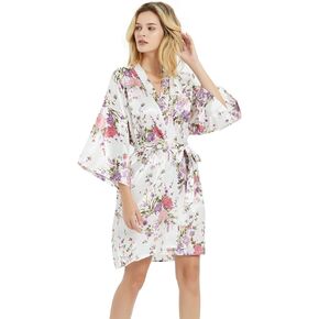 V Vaborous Women's Satin Robes Floral Bridesmaid Robes Short Silk Kimonos Sleepwear