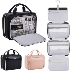 OlarHike Travel Toiletry Hanging Bag Waterproof Bags, Makeup bag, Toiletries, Jewelry, Travel Essentials 3 in 1 Packing Organizers, Cosmetic Travel-Sized Container, Medium Capacity for Women pink