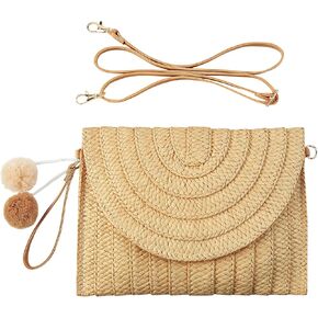 FARVALUE المرأة القش مخلب الصيف المنسوجة محفظة الكتف حقيبة كروسبودي الشاطئ القش المغلف مخلب المحفظة للنساء in Kuwait
