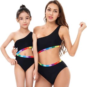 Mommy and Me Swimsuits One Piece Ruffle Leaves Printed Women Girls Monokini Bathing Suit Family Matching Swimwear