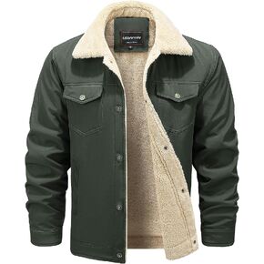 HOW'ON Men's Casual Sherpa Fleece Lined Jacket Warm Coat With Fur Collar