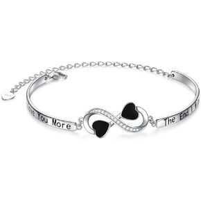YinShan Birthday Gifts Inspirational Infinity Bracelet Engraved Love Message Adjustable Bangle Sister Mother Daughter Lover Bracelets 925 Sterling Silver Family Jewelry for Women Girls