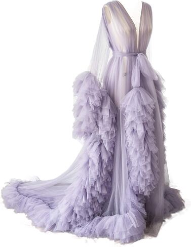 BATHGOWN Sexy Illusion Long Lingerie Tulle Robe Nightgown Bathrobe Sleepwear Bridal Robe Wedding Scarf in Saudi Arabia