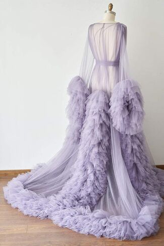 BATHGOWN Sexy Illusion Long Lingerie Tulle Robe Nightgown Bathrobe Sleepwear Bridal Robe Wedding Scarf in Saudi Arabia