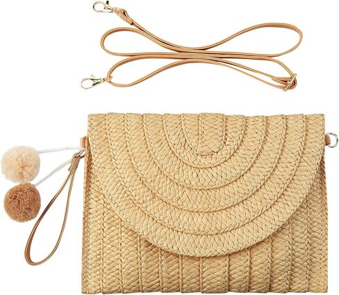 FARVALUE المرأة القش مخلب الصيف المنسوجة محفظة الكتف حقيبة كروسبودي الشاطئ القش المغلف مخلب المحفظة للنساء in Kuwait