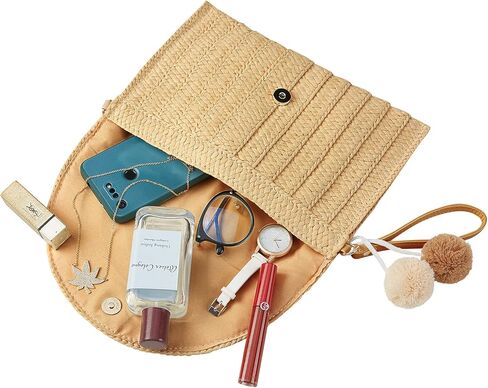 FARVALUE المرأة القش مخلب الصيف المنسوجة محفظة الكتف حقيبة كروسبودي الشاطئ القش المغلف مخلب المحفظة للنساء in Kuwait