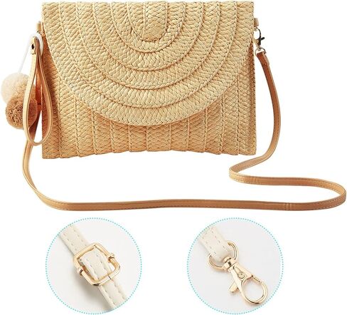 FARVALUE المرأة القش مخلب الصيف المنسوجة محفظة الكتف حقيبة كروسبودي الشاطئ القش المغلف مخلب المحفظة للنساء in Kuwait