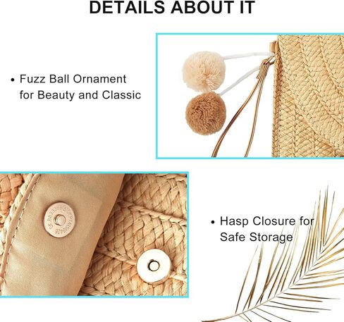 FARVALUE المرأة القش مخلب الصيف المنسوجة محفظة الكتف حقيبة كروسبودي الشاطئ القش المغلف مخلب المحفظة للنساء in Kuwait