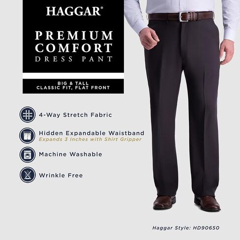 بنطال Haggar الرجالي الفاخر المريح ذو المقاس الكلاسيكي Reg. وأحجام كبيرة وطويلة، in Saudi Arabia