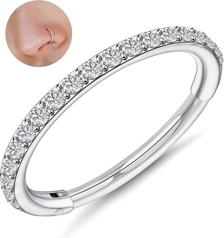 Milacolato 1Pcs G23 Titanium Nose Rings Hoops Hypoallergenic Conch Piercing Jewelry 16G 18G 20G Hinged Segment CZ Paved Clicker Rings for Septum Cartilage Daith Helix Rook Tragus Ear Lobe Earrings for Women Men 6mm/8mm/10mm in Kuwait