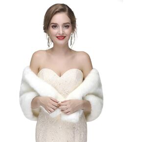 Zehope Wedding Faux Fur Shawl Wrap White Winter Stoles Scarf Bridal Evening Cape Cover Up for Bride and Bridesmaids in Saudi Arabia