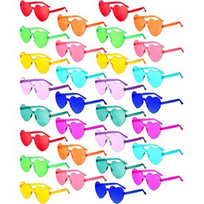 Yunsailing 30 Pcs Heart Shape Sunglasses Rimless Heart Glasses Bulk Colorful Glasses for Adults Trendy Glasses Women Eyewear