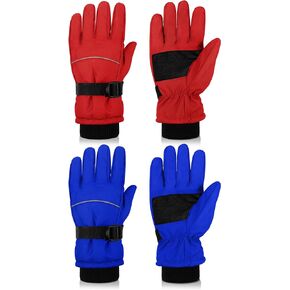 Cooraby 2 Packs Winter Kids Ski Gloves Thick Warm Snow Boys Ski Gloves Waterproof Unisex Mitten Gloves for Girls Boys