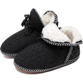 GPOS Women's Cashmere Knit House Slipper Booties Cotton Quilted Warm Indoor Ankle Boots