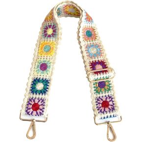 Crochet Flower Purse Straps Replacement Crossbody for Handbags Women Guitar Strap 2 inch Wide Adjustable Bag Strap (White)