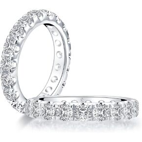 AINUOSHI Eternity Band, 925 Sterling Silver Ring for Women, Round / Emerald / Heart Cut Cubic Zirconia, Engagement Wedding Band Ring, Jewelry Box Packed