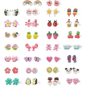 minihope Hypoallergenic Medical Steel Post Earrings for Girls, Cute Multiple Animal Unicorn Donut Stud Earrings for Little Girls Kids, Made with Polymer Clay, Best Gifts for Girls in Saudi Arabia