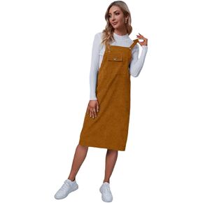 Floerns Women's Corduroy Sleeveless Solid Pinafore Pocket Overall Midi Dress