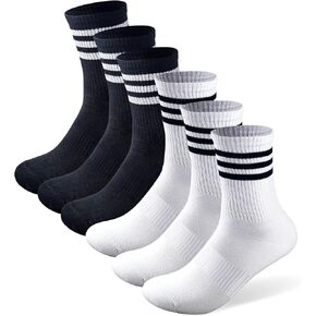 MR.KM 6 pairs High Ankle Cotton Crew Casual Stripes Socks,Black&White Striped,Rainbow Pride For Men&Women, Compression