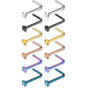 BELATTI 12 قطعة من حلقات الأنف للنساء والرجال تشيكوسلوفاكيا مكعب زركونيا كريستال - مسامير أنف من البلاستيك الشفاف والفولاذ على شكل حرف L للعمل - مجموعة حلقات الأنف من الفولاذ الشفاف والجراحي المضاد للحساسية - مجوهرات ثقب الأنف البلاستيكية (اختر المقياس -  in Kuwait