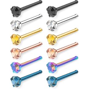 BELATTI 12 قطعة من حلقات الأنف للنساء والرجال 2 مم مكعب زركونيا مكعب - متوافق حيويًا مع البلاستيك الشفاف والصلب مجموعة شريط مستقيم للأنف - مجوهرات بيوفليكس شفافة لا تسبب الحساسية (اختر المقياس - اللون - حجم الجوهرة) in Kuwait