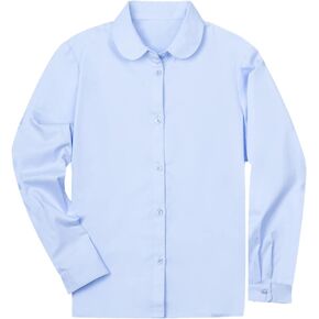 LittleSpring Girls Long Sleeve Uniform Shirts Peter Pan Collar Poplin Blouse