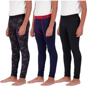 Real Essentials 3 Pack: Youth Boys Compression Pants Leggings Tights Baselayer Cold Gear Sports Football Basketball