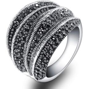 Black Rings for Women, Vintage Cross Marcasite Rings Statement Big Chunky Aesthetic Ring Costume Jewelry for Women Gifts for Her in Kuwait