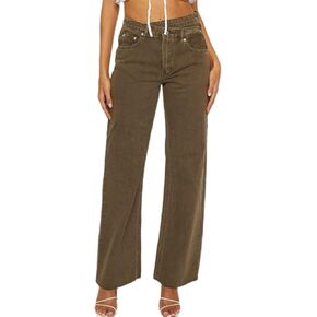 Astylish Womens Baggy Wide Leg Casual Jeans Crossover Waisted Stretchy Boyfriend Y2K Denim Pants