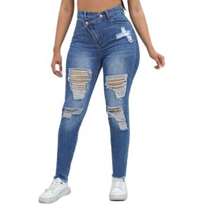 Romastory Womens Jeans High Waisted Ripped Stretchy Pants Classic Distressed Jeans for Women