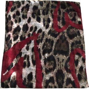 Long Large Rectangle Sheer Chiffon Black Tan Brown w/ Burgundy Red Heart Leopard Cheetah Animal Print Scarf Women's Scarf Hijab Shawl Pashmina Headband Bandana 25" in wide x 60" in long in Saudi Arabia