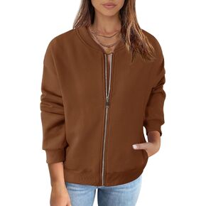 MEROKEETY Womens Long Sleeve Zip Up Sweatshirts Jackets Casual Loose Outwear with Pockets
