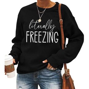 سويت شيرت FCHICH Freezing للنساء مطبوع عليه حروف مضحكة، سويت شيرت خريفي وشتوي كاجوال دافئ بأكمام طويلة