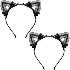 2 قطعة آذان القط عقال الدانتيل القط الشعر الأطواق الأسود القوس Bowknot الحيوان خوذة هيرباند العصابات الشعر النساء هالوين موكب تأثيري عيد الميلاد مهرجان كرنفال حفلة تنكرية فستان حفلة عيد ميلاد الملحقات in Kuwait