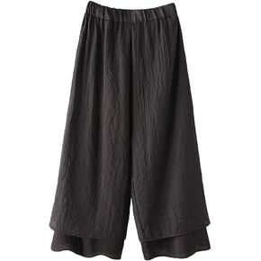 Minibee Women's Wide Leg Pants Loose Layer Capris Yoga Palazzo Elastic Waist Trousers in Kuwait