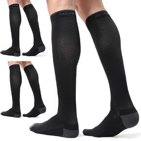 CS CELERSPORT 3 Pairs Compression Socks for Men and Women 20-30 mmHg Running Support Soccer Football Socks