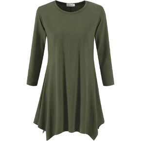 Topdress Women's Swing Tunic Tops 3/4 Sleeve Loose T-Shirt Dress