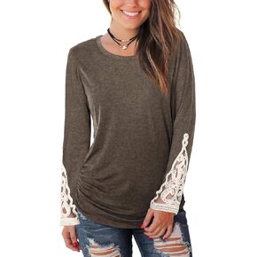 WIHOLL Women's Long Sleeve Tunic Top with Side Shirring and Lace Cuff Crewneck in Saudi Arabia