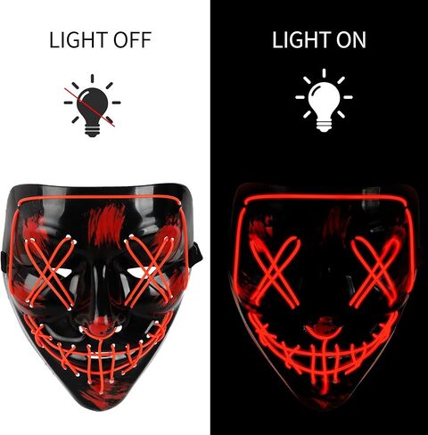 قناع Xpxwaiyds للهالوين، قناع LED لحفلات المهرجانات، قناع تطهير ديكورات الهالوين مع 3 أوضاع إضاءة، أزياء الهالوين للنساء/الرجال/الأطفال in Kuwait