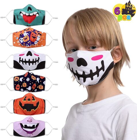 JOYIN 6 Pcs Halloween Funny Reusable Washable Face Cloth Covers for Kids & Adults, 6 Design Halloween Pattern Adjustable Elastic Ear Loop for Halloween Indoors & Outdoors Use in Saudi Arabia