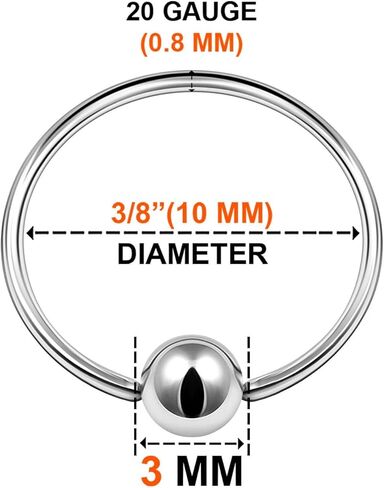 6PCS Captive Ring Ball Cartilage Tragus Nose Septum Earrings Eyebrow Piercing Jewelry More Colors and Size in Kuwait