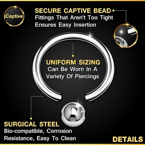 6PCS Captive Ring Ball Cartilage Tragus Nose Septum Earrings Eyebrow Piercing Jewelry More Colors and Size in Kuwait