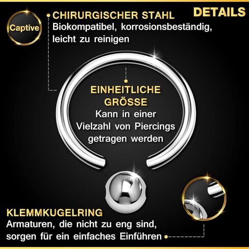 6PCS Captive Ring Ball Cartilage Tragus Nose Septum Earrings Eyebrow Piercing Jewelry More Colors and Size in Kuwait