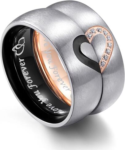 Adreamz His Queen Her King Matching Promise Rings for Couple Sets Wedding Band Laser Crown and CZ Stainless Steel Queen & King His and Hers Wedding Rings for Couples in Kuwait